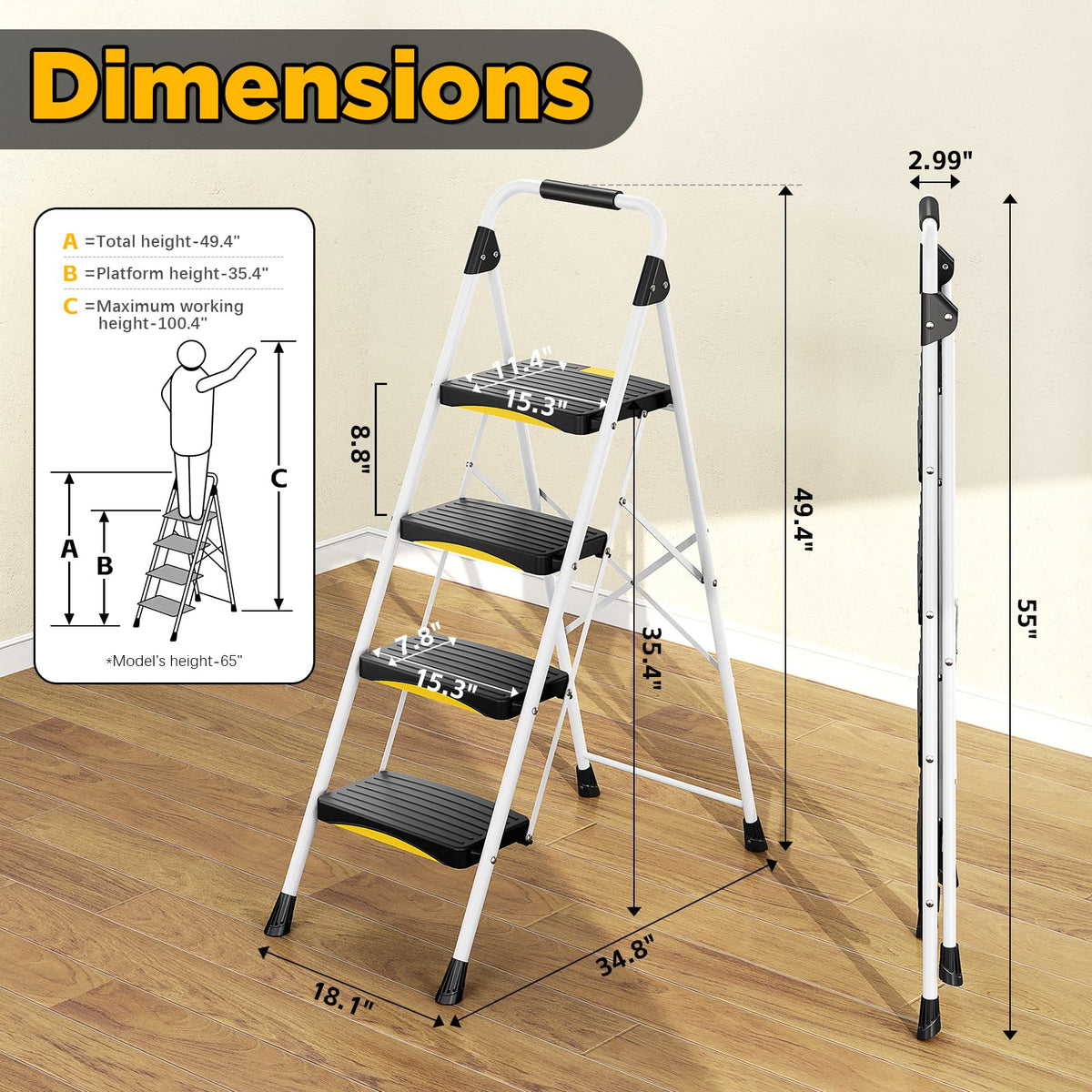 4 Step White Folding Step Stool V934063