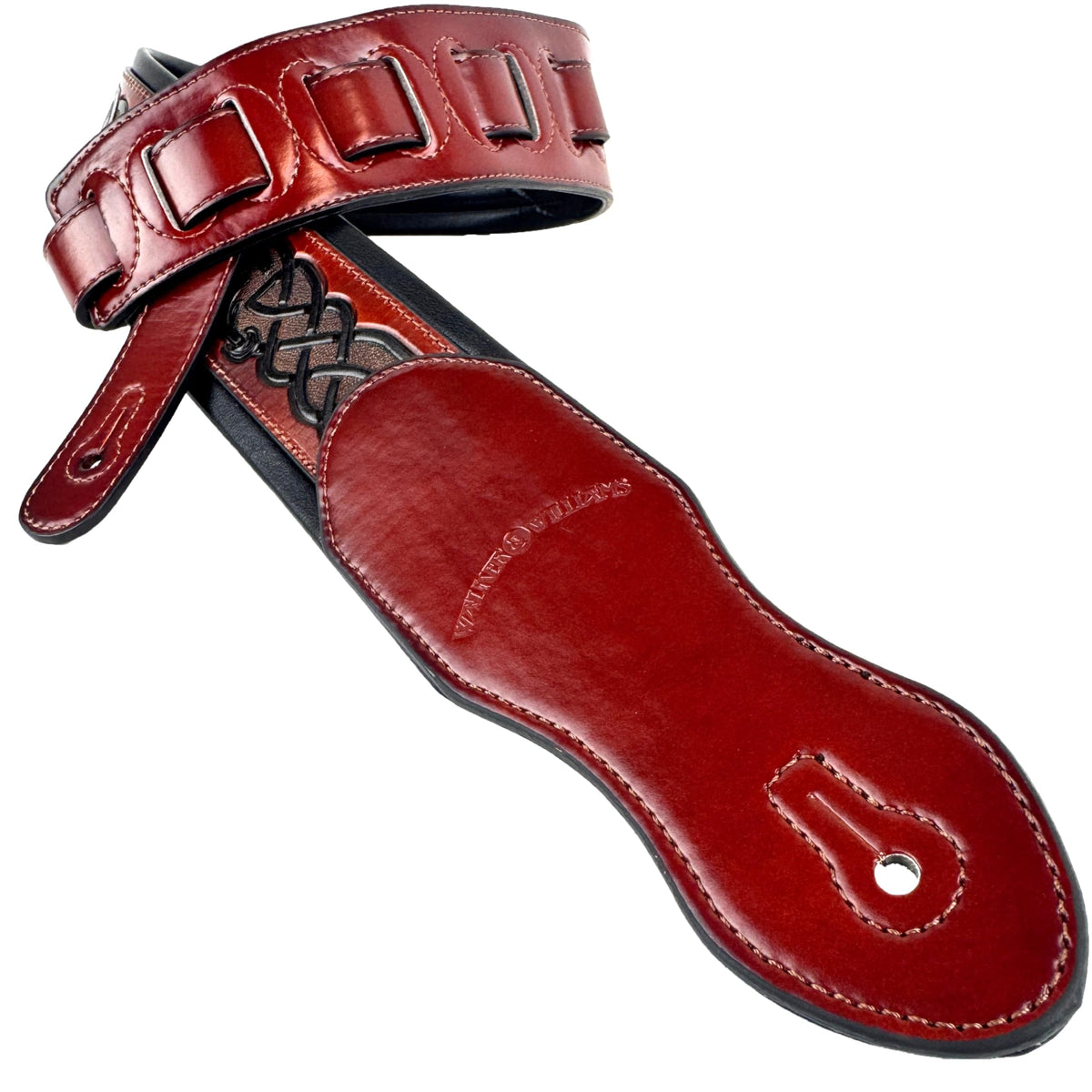 Whiskey Tan and Brown Full Grain Carving Leather Padded Guitar Strap O221