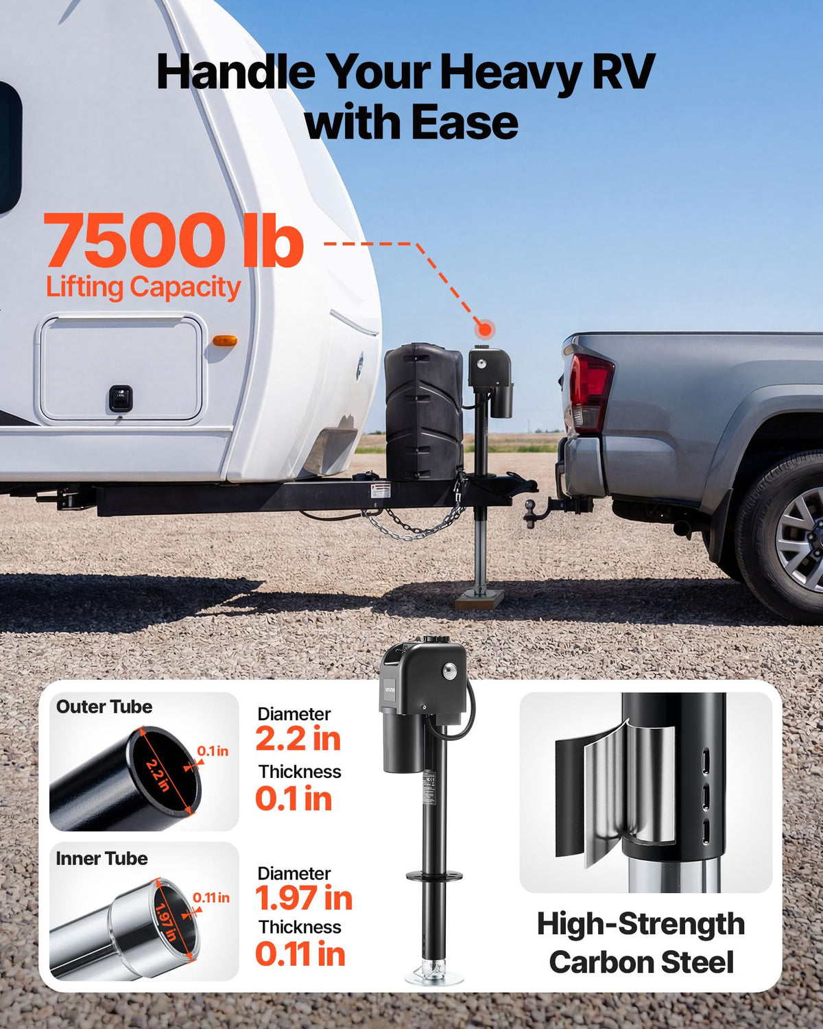 Electric Trailer Jack 7500 lbs Capacity 12V DC Black D390