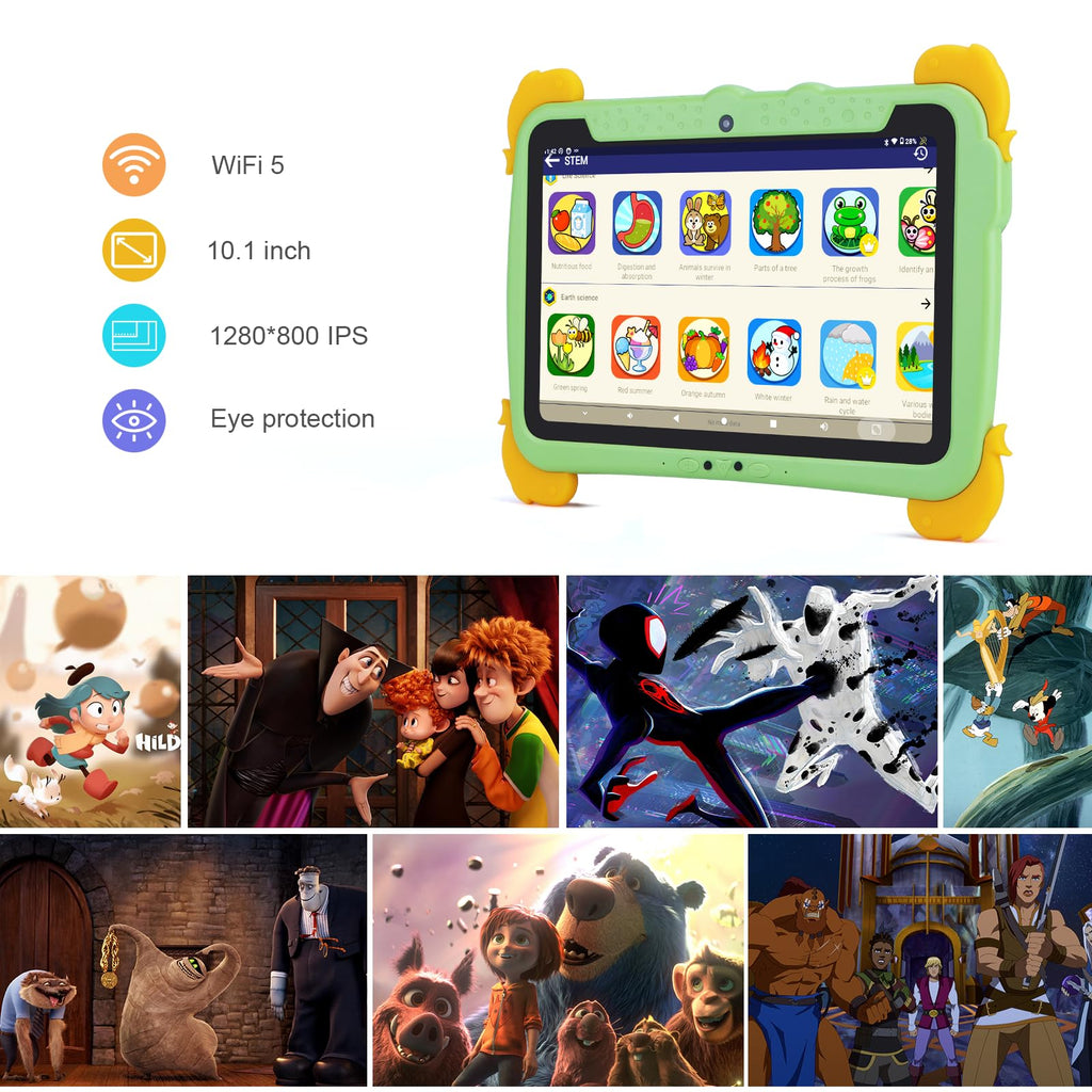 10.1 inch Kids Tablet Android 13 4GB RAM 64GB ROM FHD IPS Screen Green W2467