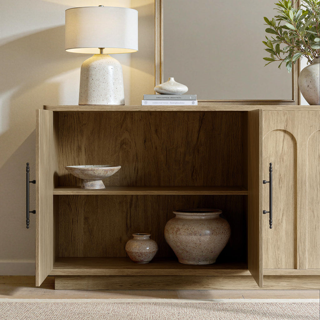 67" Arched Oak Sideboard Buffet Cabinet with Storage D72902