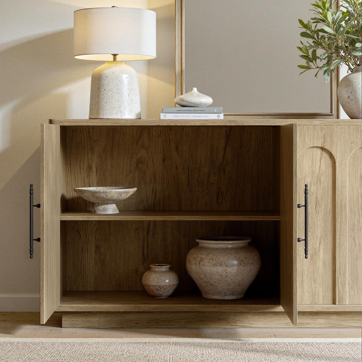 67" Arched Oak Sideboard Buffet Cabinet with Storage D72902