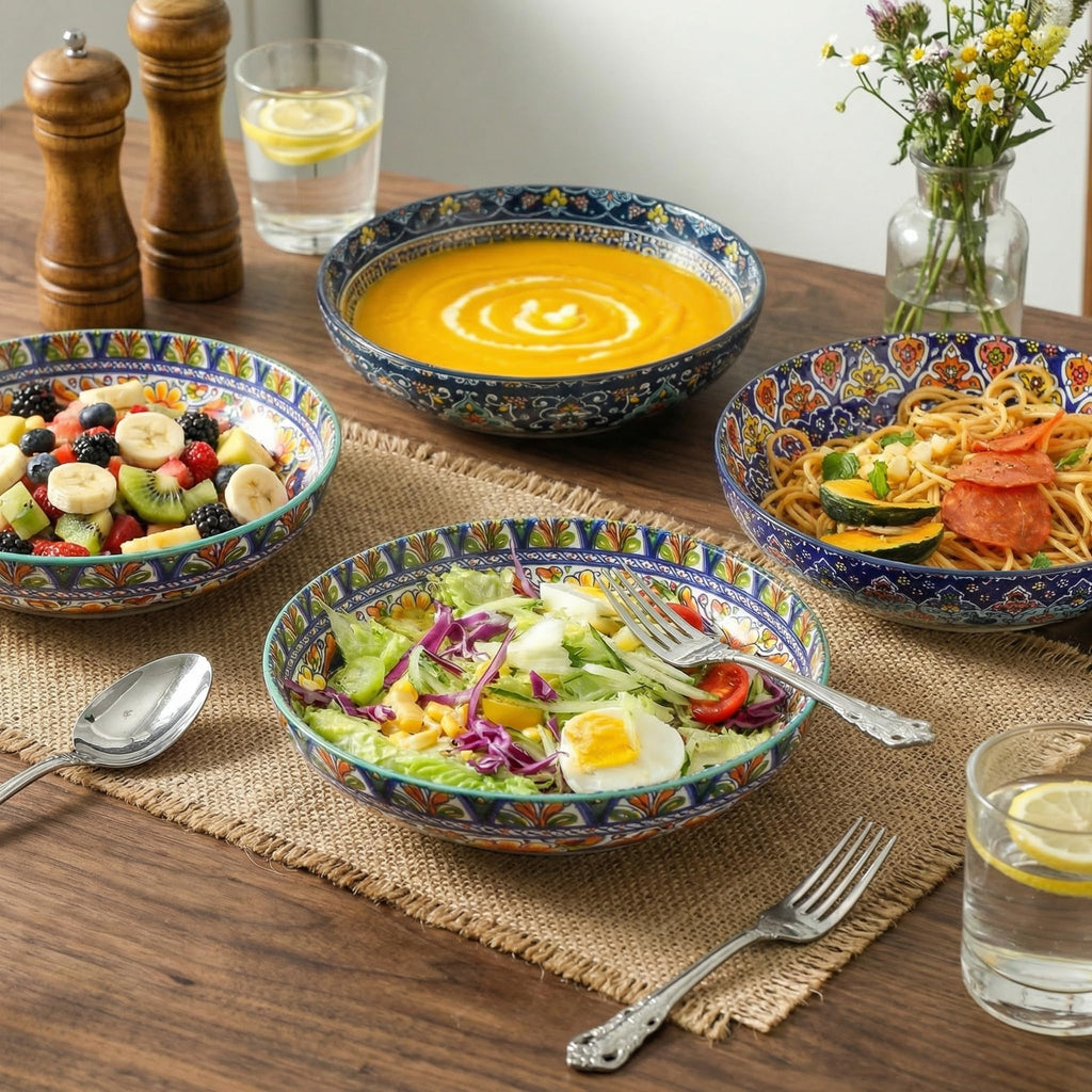 Pasta Bowls Set of 4, 42 oz Ceramic Serving Bowls Q125