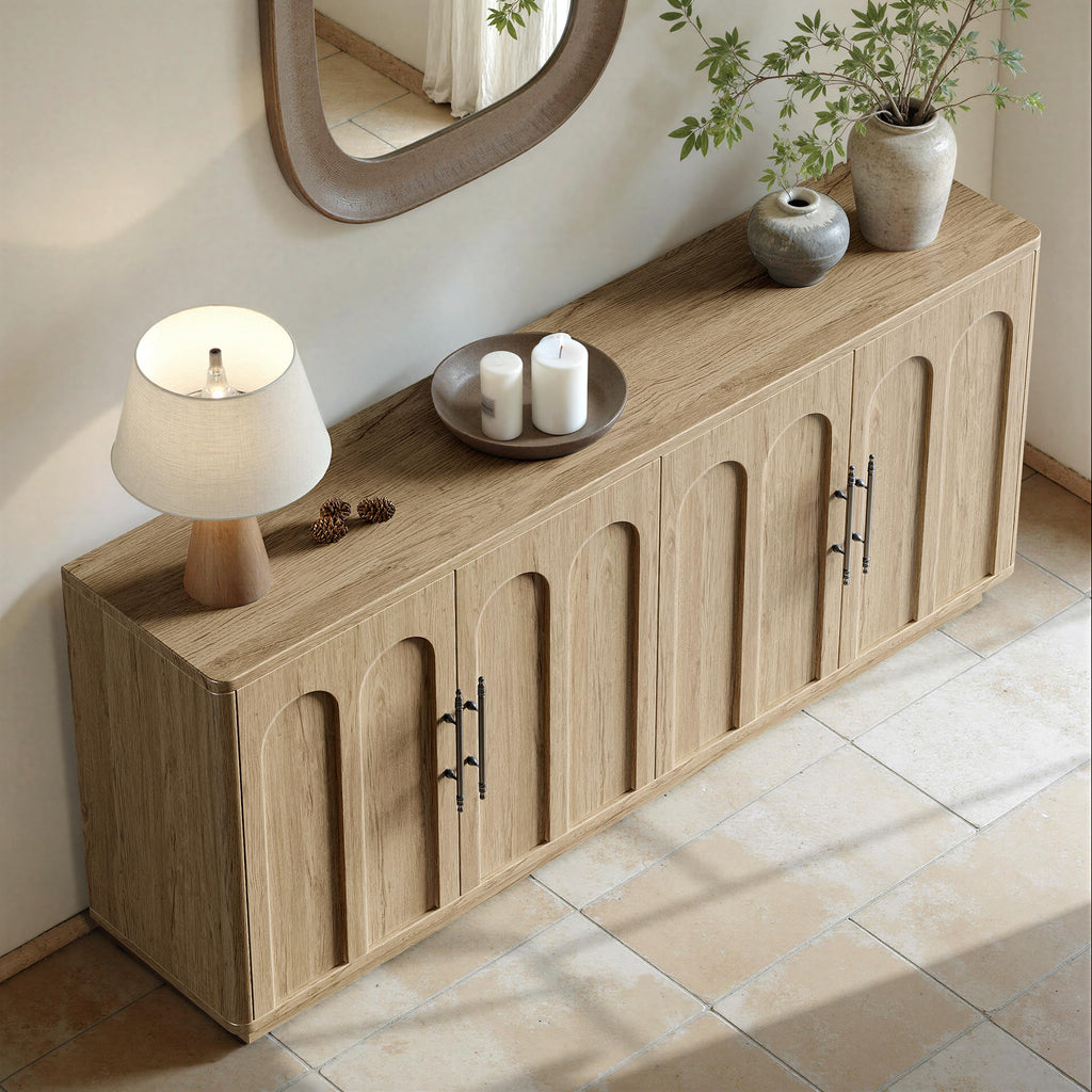 67" Arched Oak Sideboard Buffet Cabinet with Storage D72902