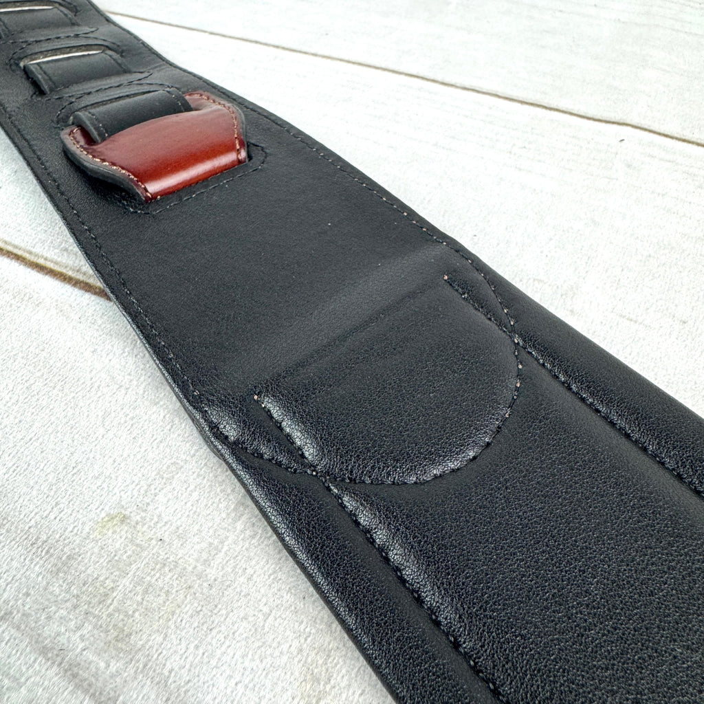 Whiskey Tan and Brown Full Grain Carving Leather Padded Guitar Strap O221