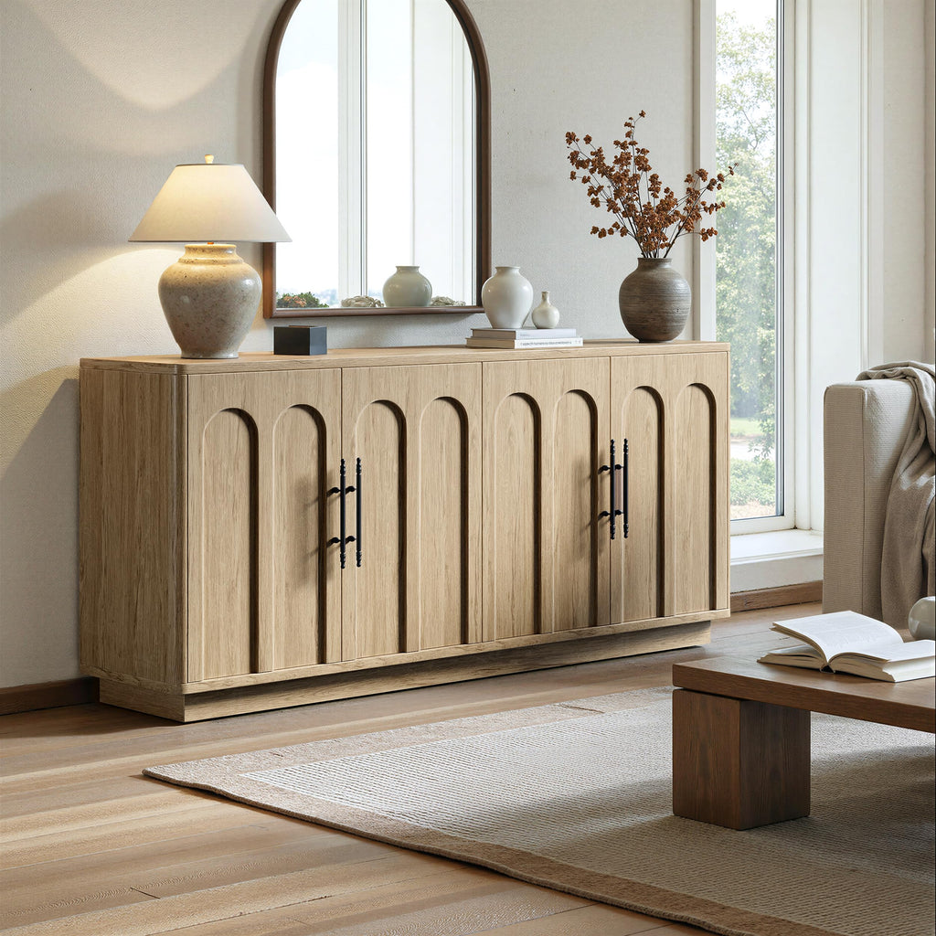 67" Arched Oak Sideboard Buffet Cabinet with Storage D72902