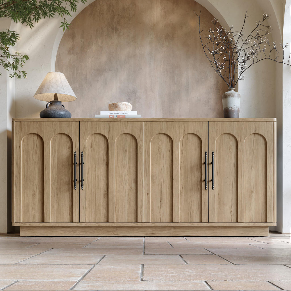 67" Arched Oak Sideboard Buffet Cabinet with Storage D72902