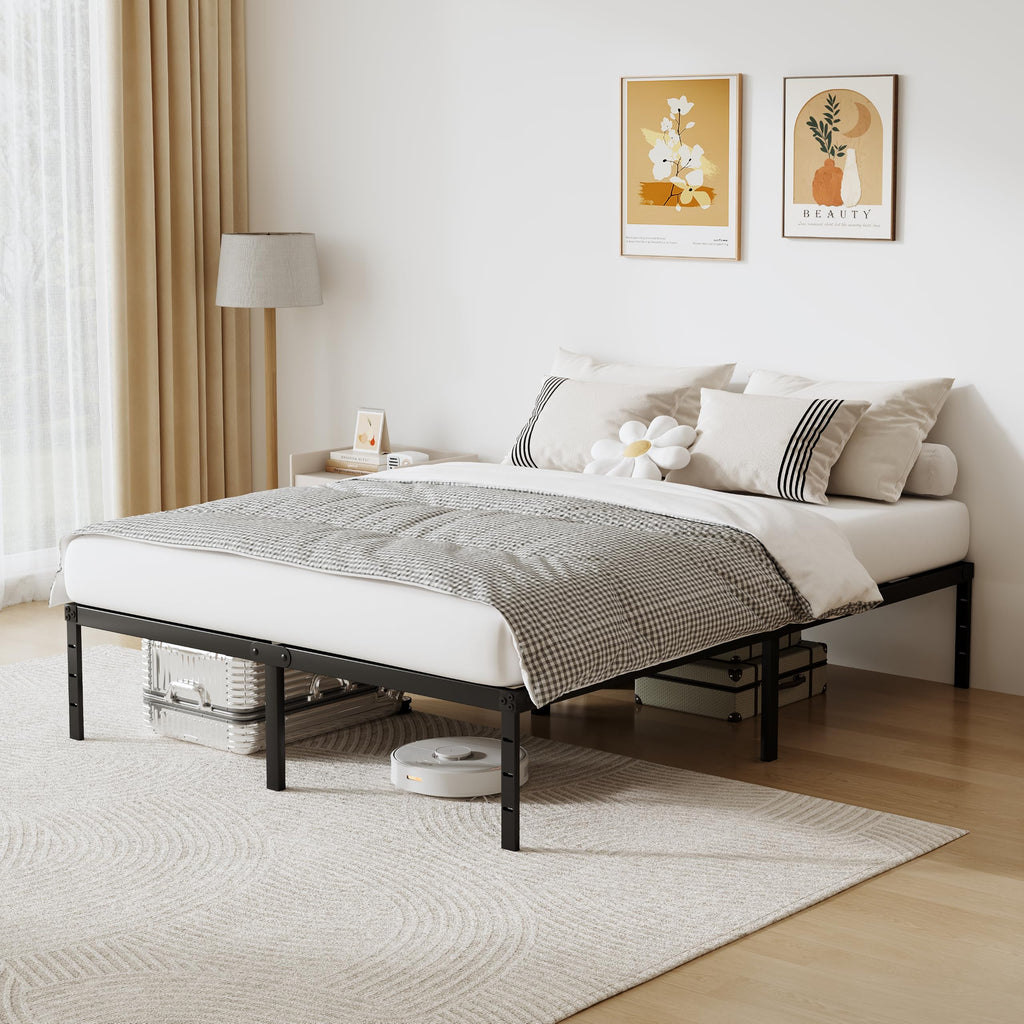 Queen Size 18 Inch Tall Black Metal Platform Bed Frame B69834