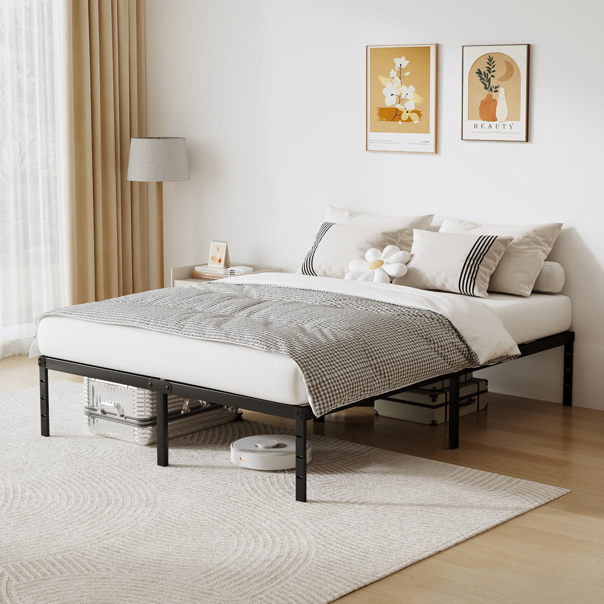 Queen Size 18 Inch Tall Black Metal Platform Bed Frame B69834
