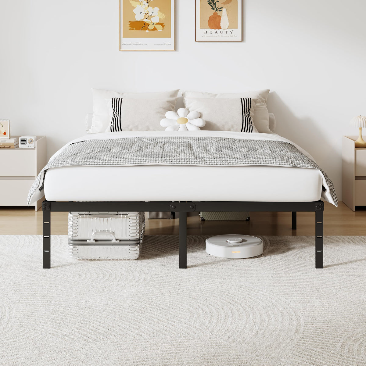 Queen Size 18 Inch Tall Black Metal Platform Bed Frame B69834