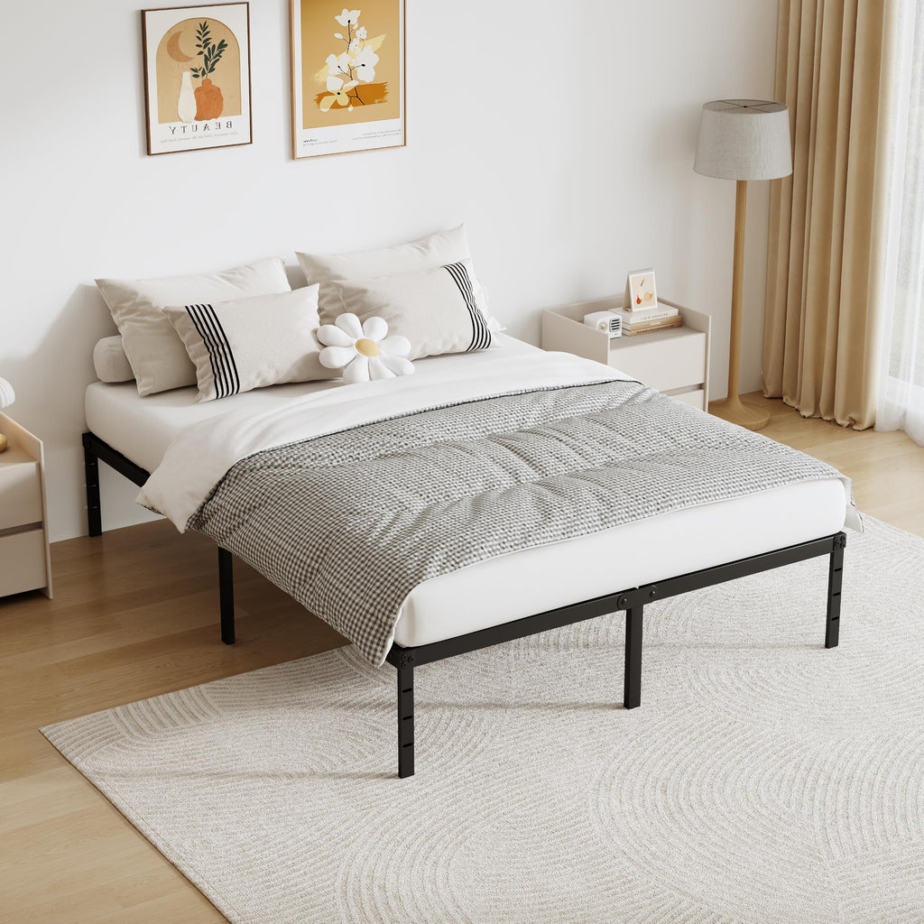 Queen Size 18 Inch Tall Black Metal Platform Bed Frame B69834