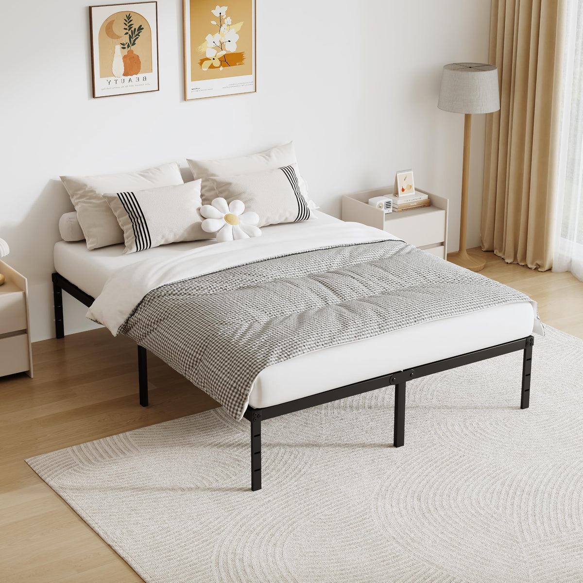 Queen Size 18 Inch Tall Black Metal Platform Bed Frame B69834