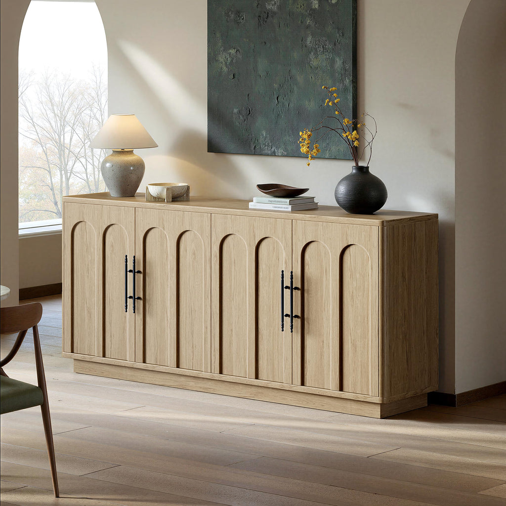 67" Arched Oak Sideboard Buffet Cabinet with Storage D72902
