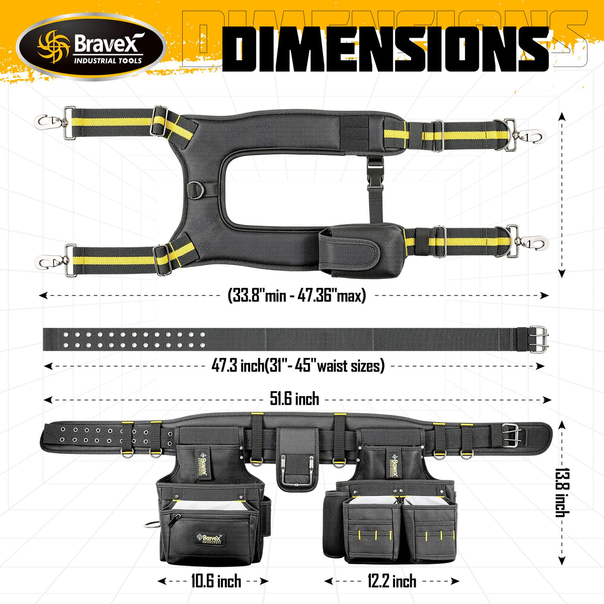 Tool Belt Combo with Suspenders and Tool Vest, 20-Pocket Ballistic Nylon Tool Apron Pouch G4830