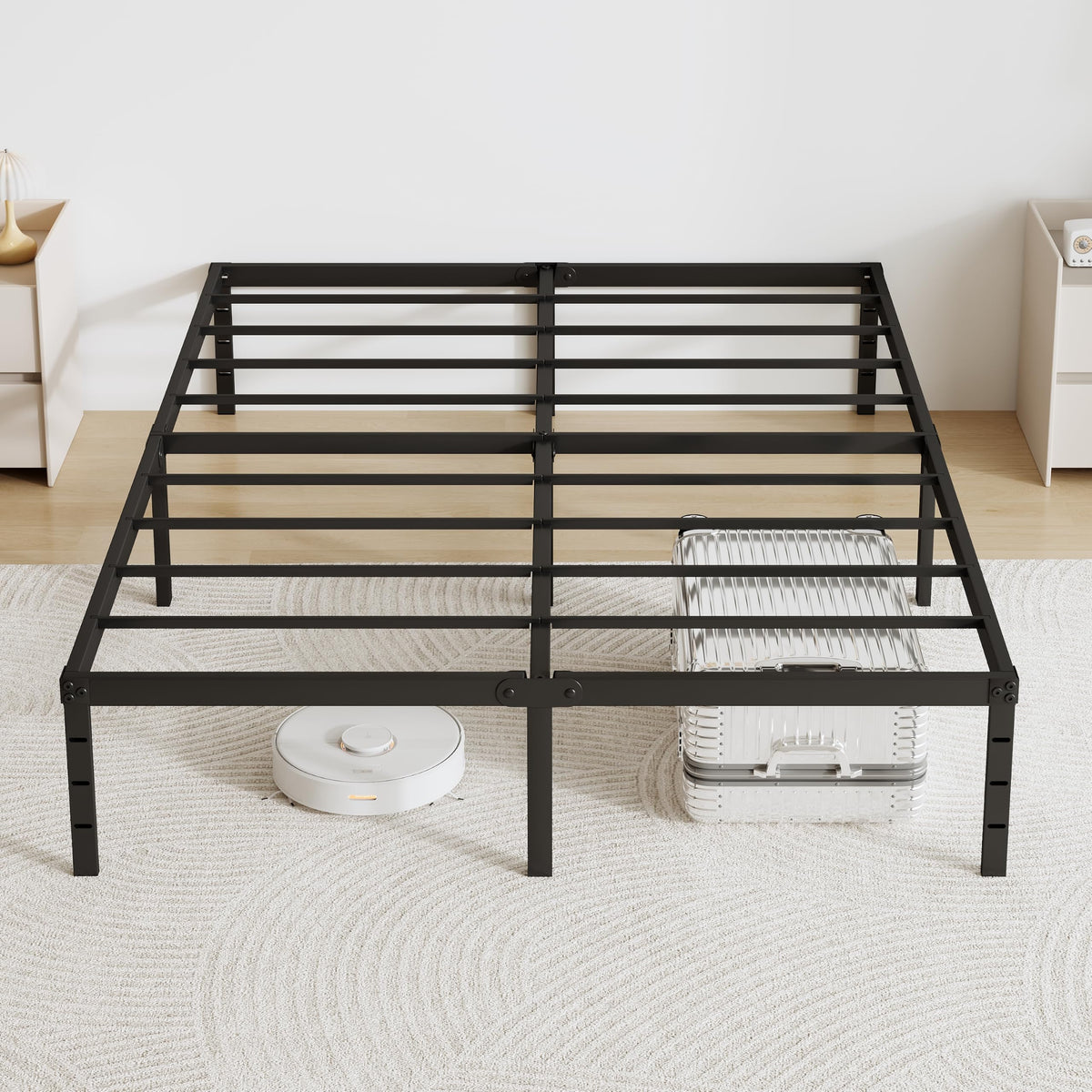 Queen Size 18 Inch Tall Black Metal Platform Bed Frame B69834