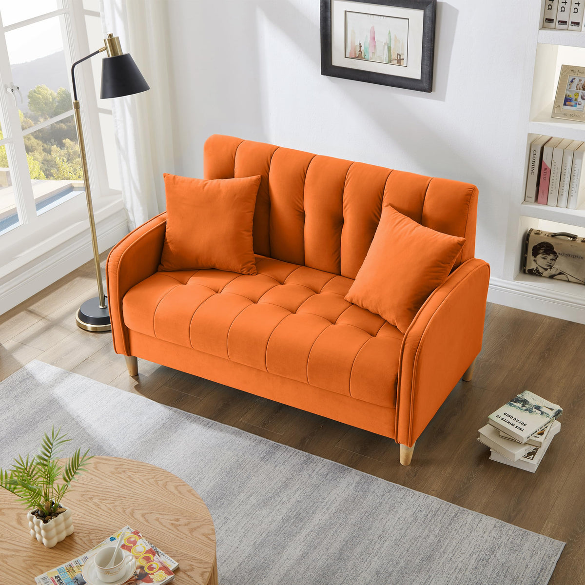 Orange Velvet Tufted Loveseat Sofa N248280