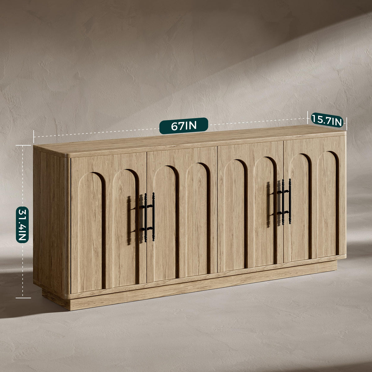 67" Arched Oak Sideboard Buffet Cabinet with Storage D72902