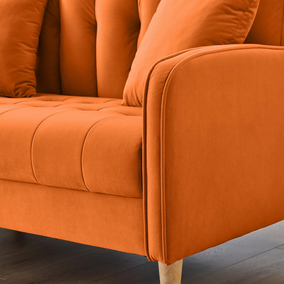 Orange Velvet Tufted Loveseat Sofa N248280
