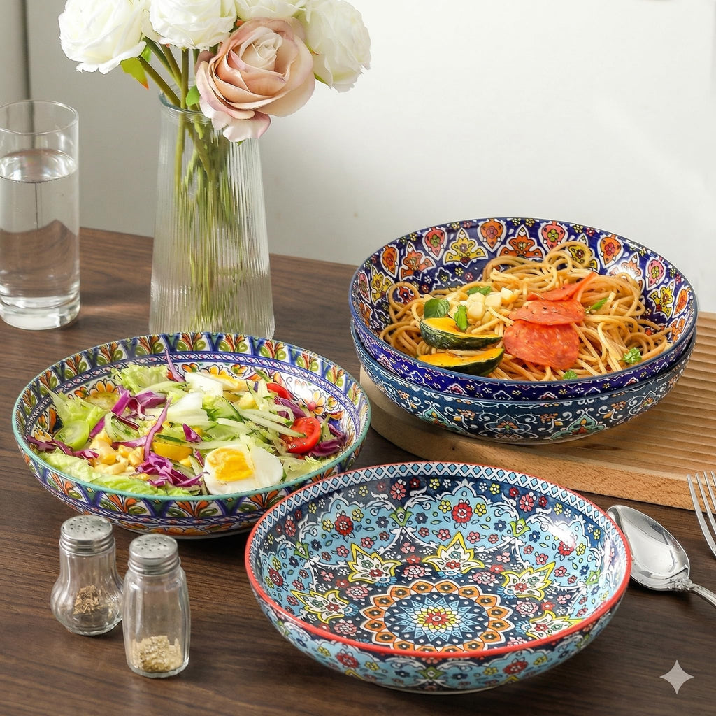 Pasta Bowls Set of 4, 42 oz Ceramic Serving Bowls Q125