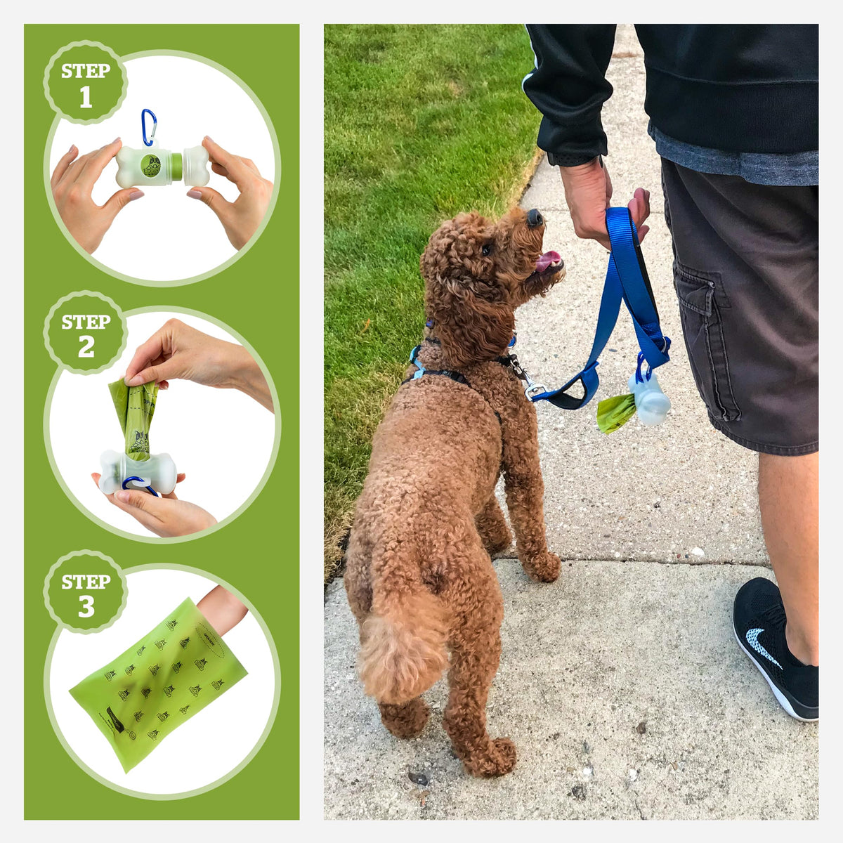 Dog Poop Bag Holder & Dispenser with 15 Unscented Bags S519179